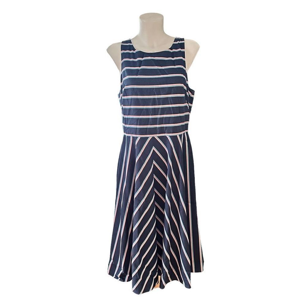 Eliza‎ J Striped Sleeveless Fit and Flare Knee Length Dress Bow on back size 14